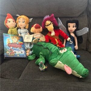 Peter Pan plush lot+Silvermist+Lenox thimble+ DVD Peter Pan Movie